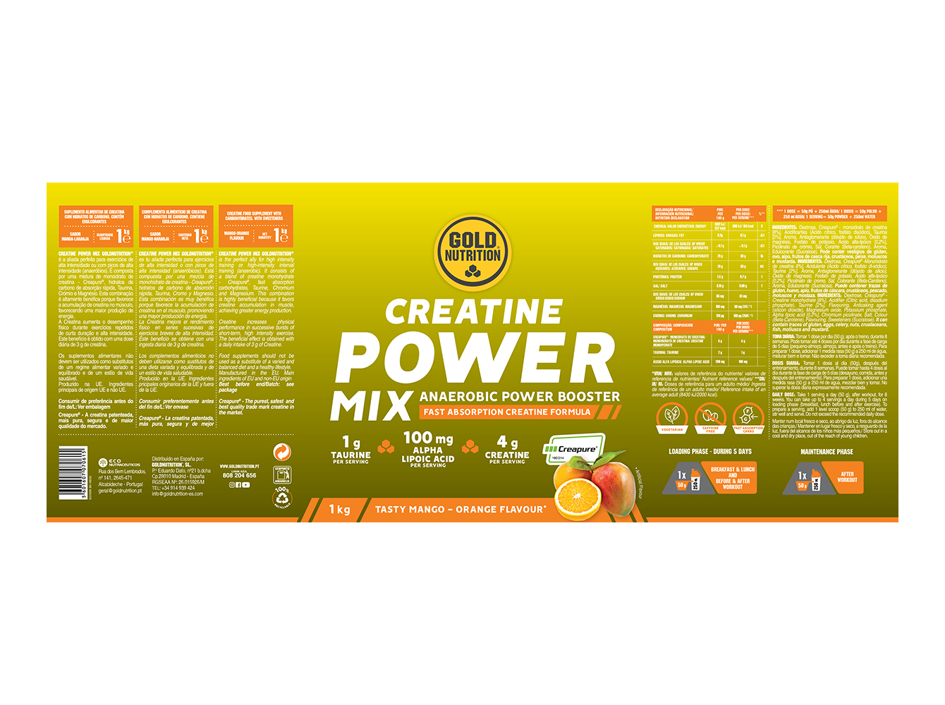 SUPLEMENTO GOLDNUTRITION CREATINE POWER MIX LARANJA MANGA 1KG