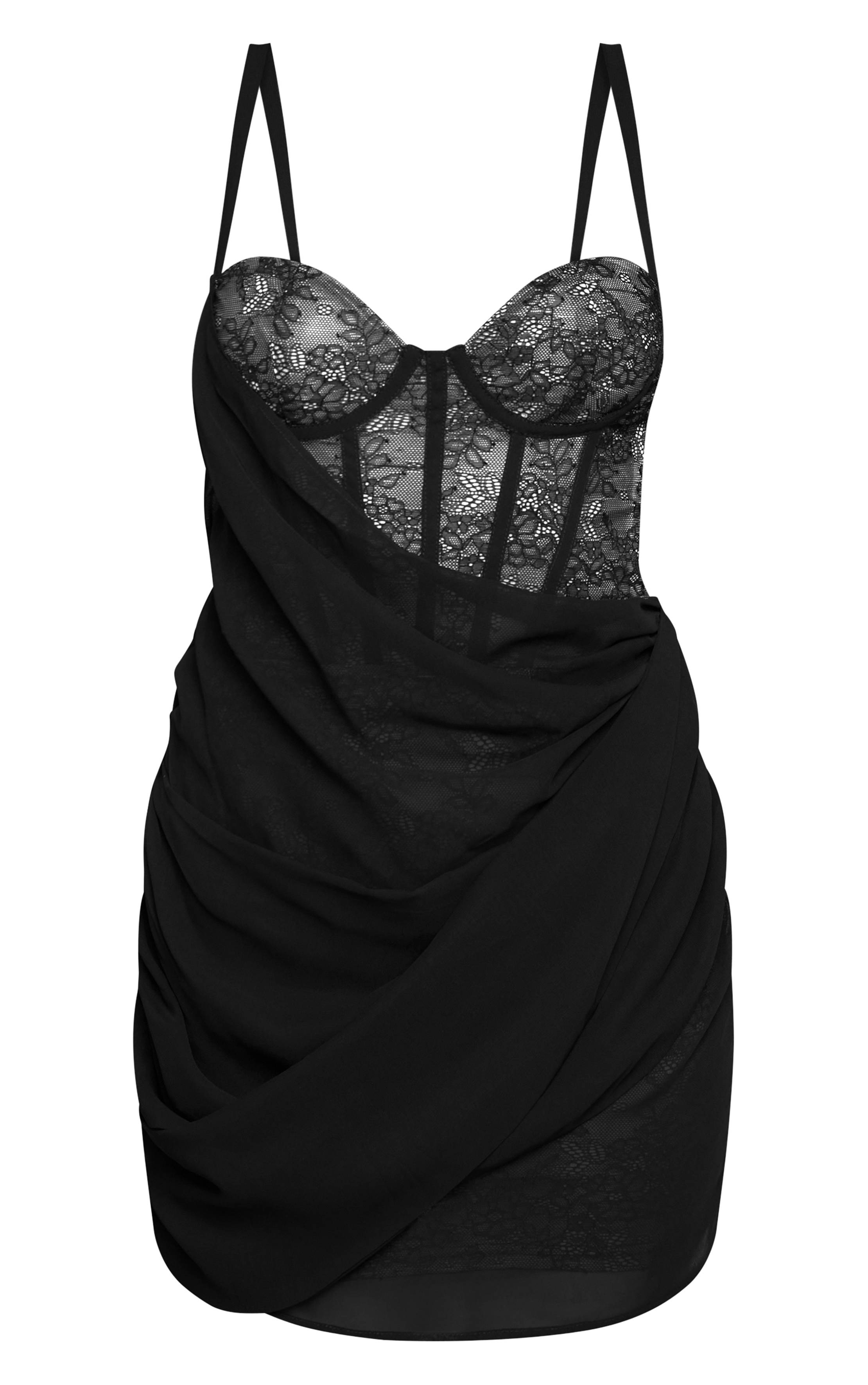 Noir Robe Courte À Détail Corset En Dentelle