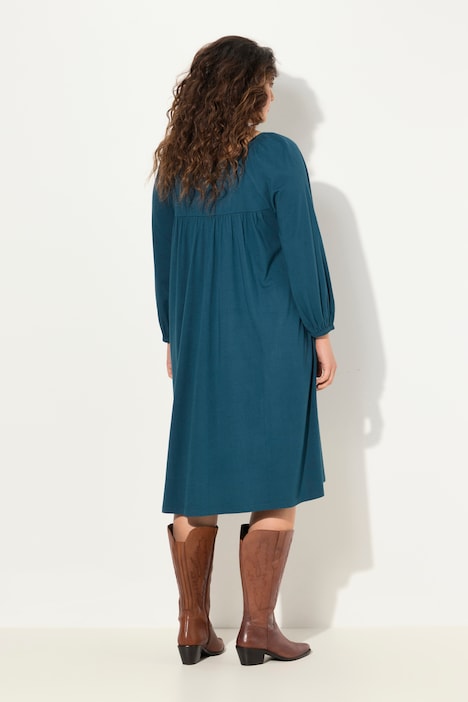 Tunika-Kleid, Ziersteine, Carree-Ausschnitt, Langarm