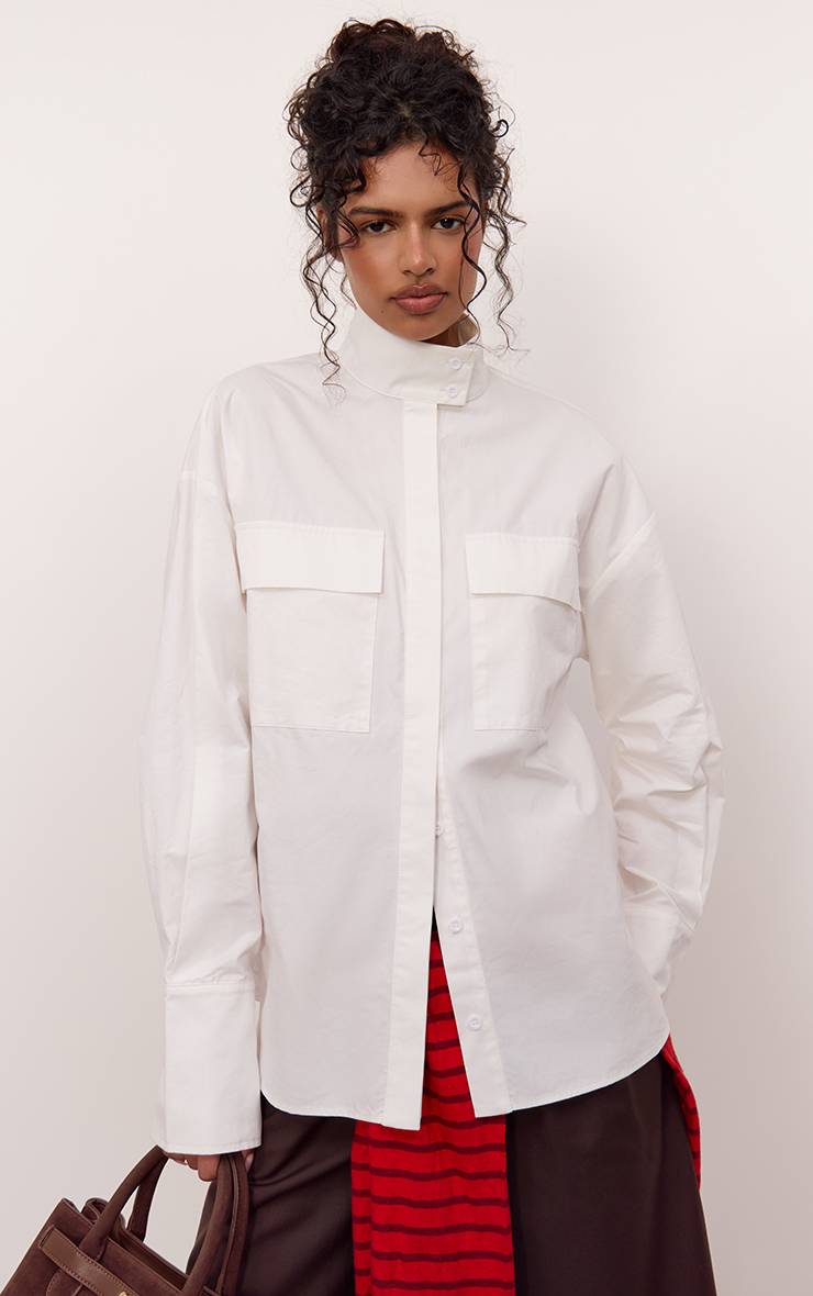 Blanc Chemise Oversize En Coton Avec Poches Détaillées