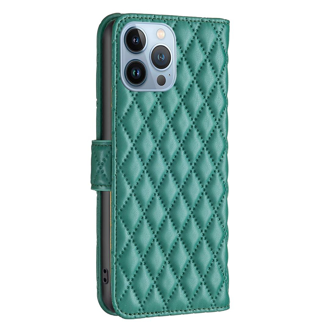 iPhone 14 Pro Max Leder Tasche Flip Cover Steppmuster - Türkis