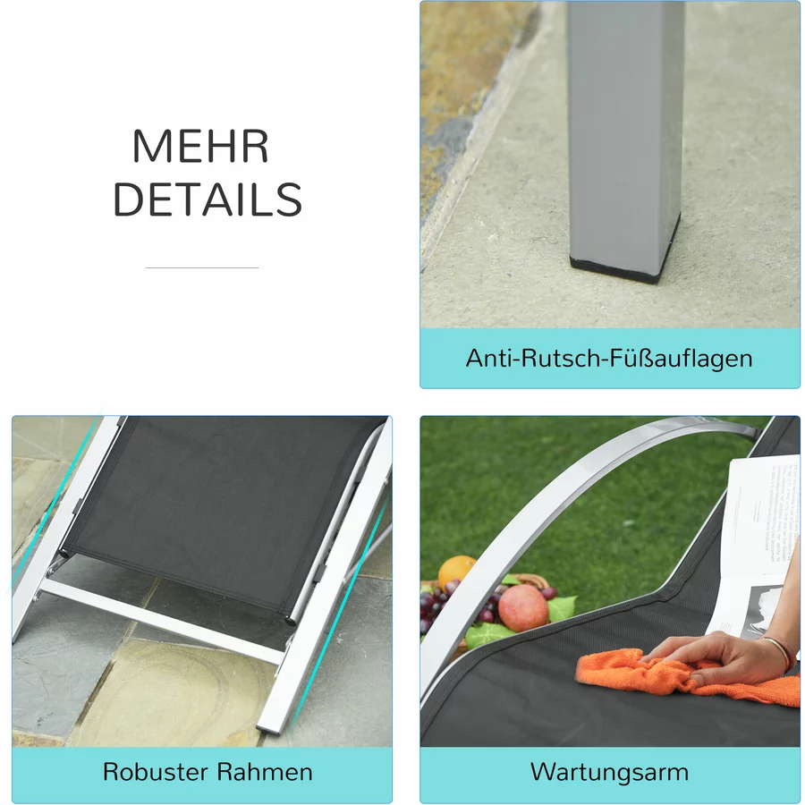 Outsunny 2er Set Gartenliegen mit Tisch silber, schwarz