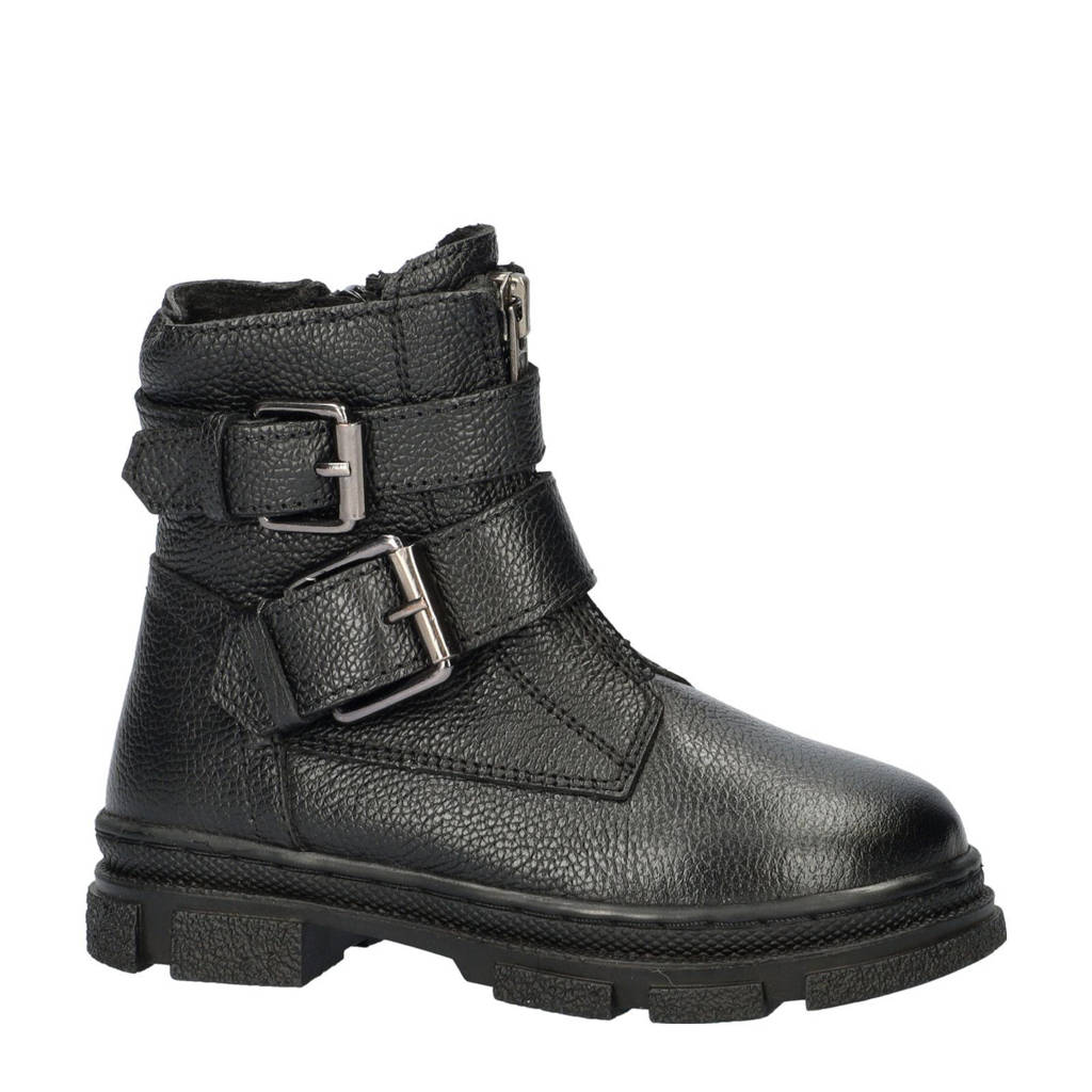 Nelson Kids leren bikerboots zwart