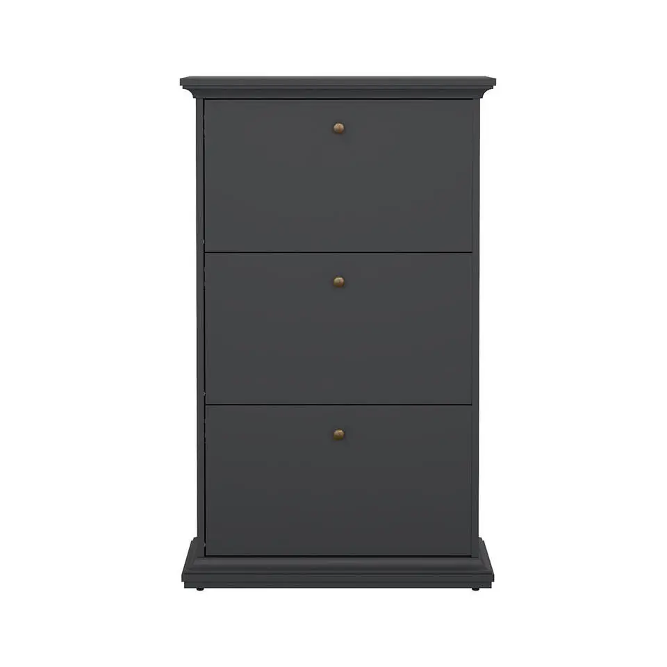 Hioshop Venedig schoenenkast met 3 klepdeuren mat grijs