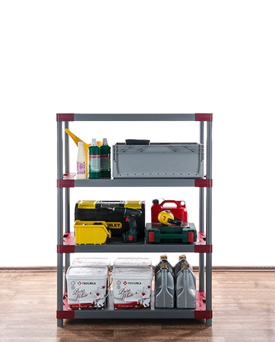 PROREGAL Kunststof Plank Grey Bear Laag HxBxD 138 x 80 x 46 cm Plank Draagvermogen 120 kg Grijs/Rood