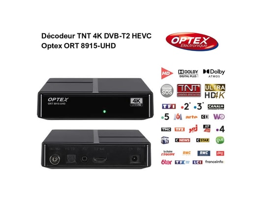 OPTEX - Décodeur tnt 4k box - dvb-t2 hevc ort 8915-uhd réception de...