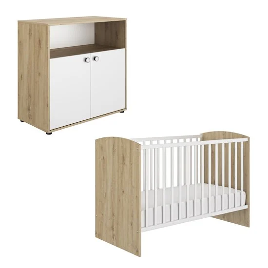 Duo Chambre Arthur : Lit + Commode   Blanc/Chêne        de               Galipette