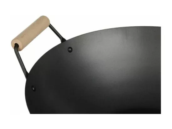 Wok en acier - D. 35 cm - Manche en bois