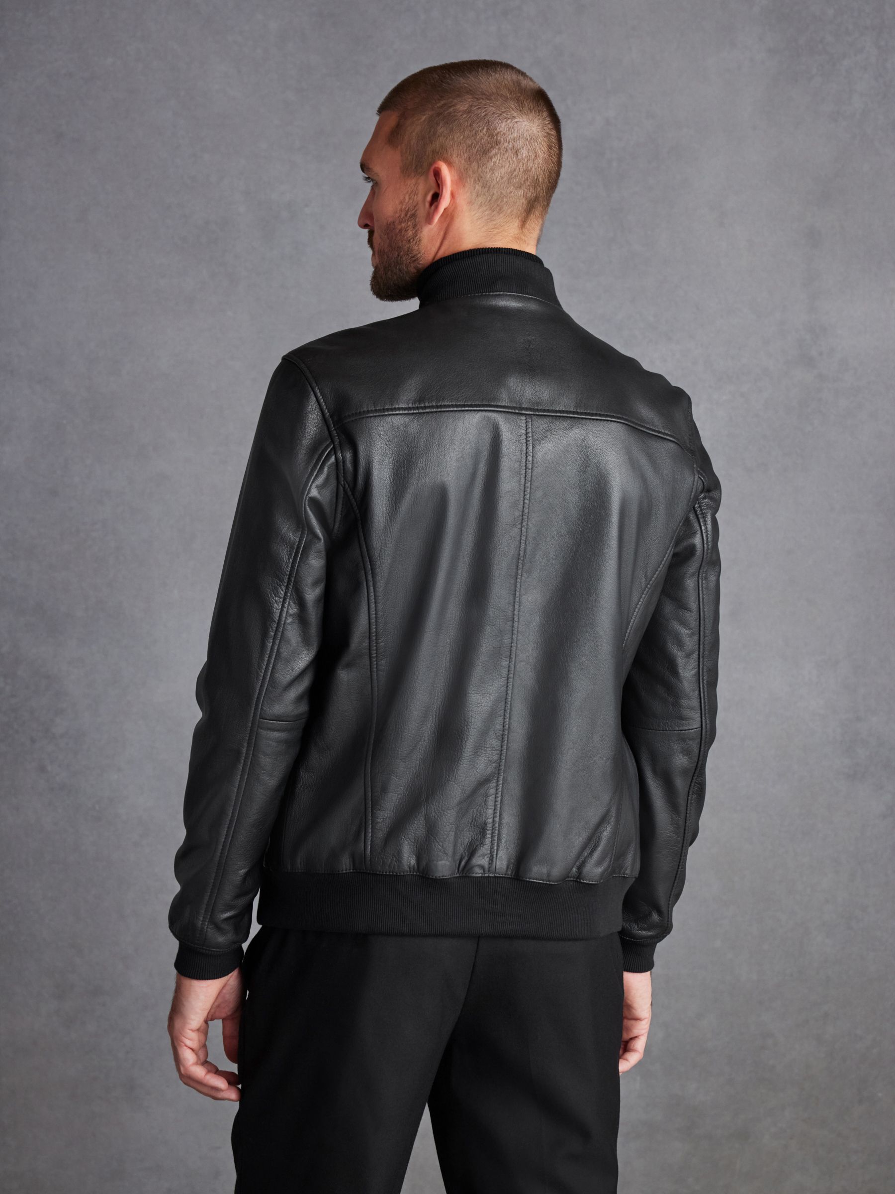 Zwart - Signature leren bomberjack