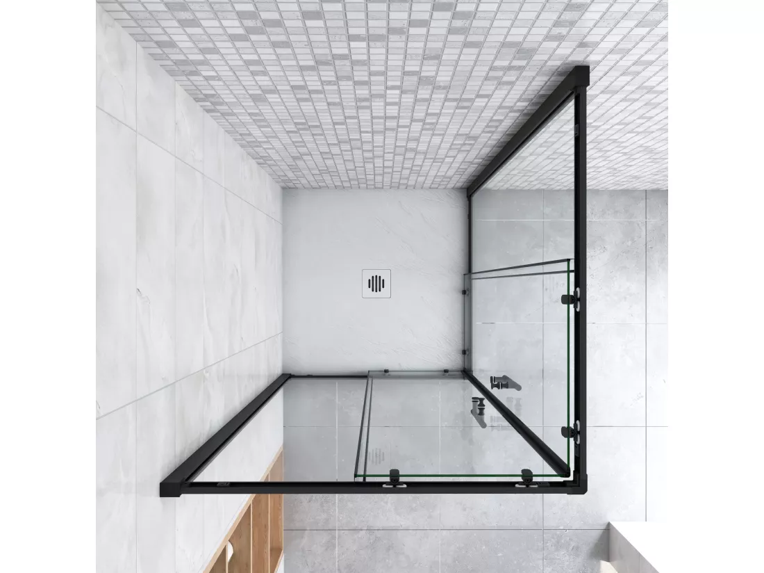 AICA Cabine de douche 90x90x200cm accès d'angle - Noir Mat , porte de douche coulissante, en 6mm verre anticalcaire, cabine de douche noire
