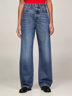 Calça jeans reta de cintura média e modelagem relaxada