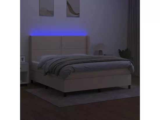 Sommier tapissier avec matelas et LED Crème 160x200 cm Tissu
