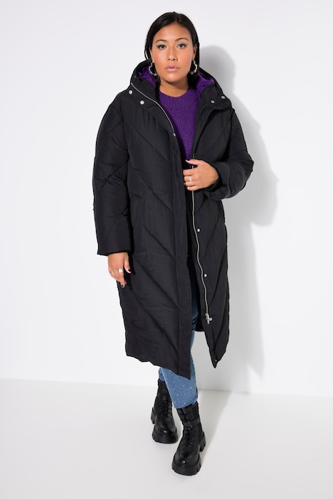Steppmantel, oversized, farbiges Futter, Kapuze