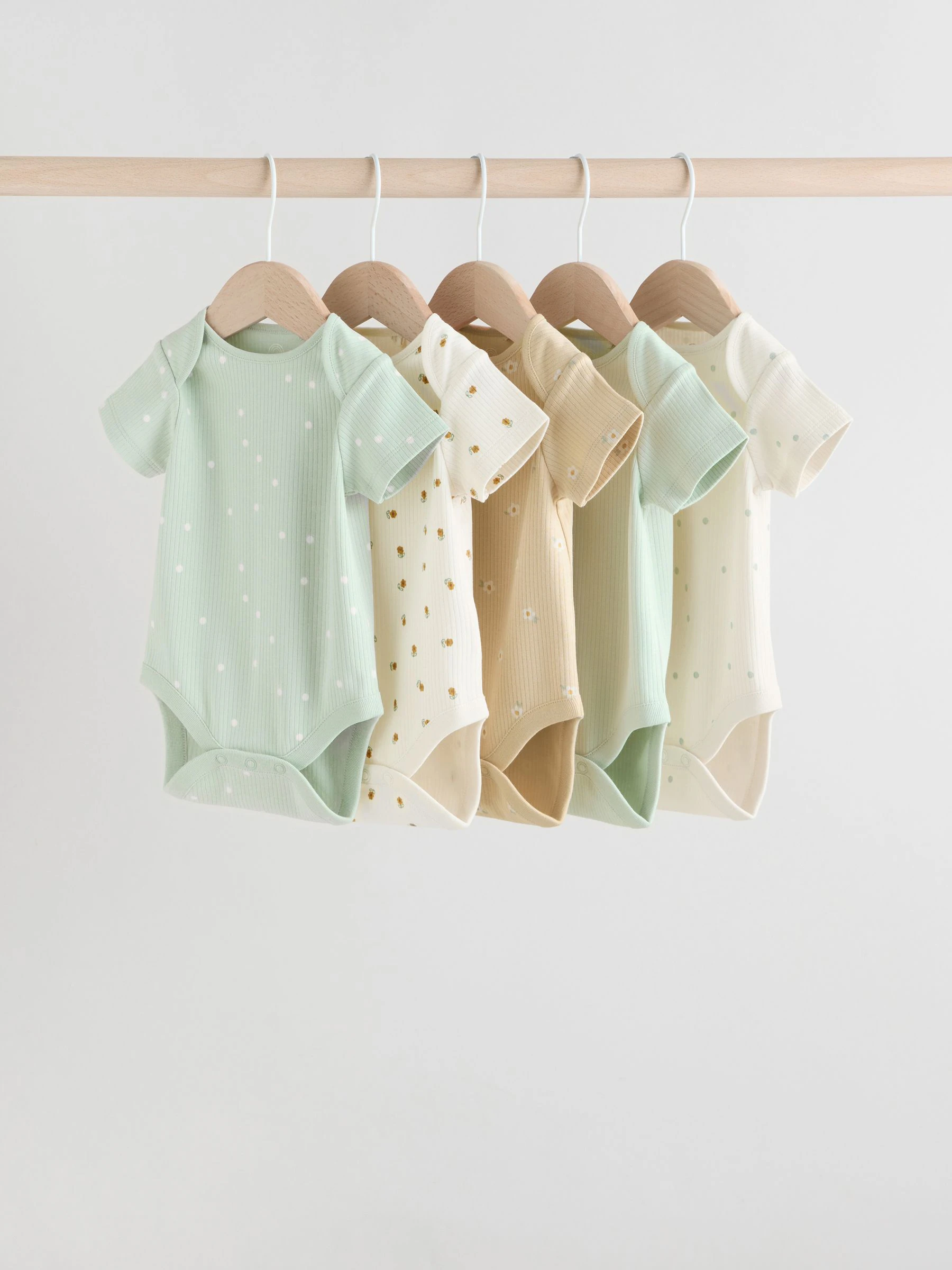 Grijs-groen - Korte mouwen geribbelde Baby bodysuits 5 verpakking