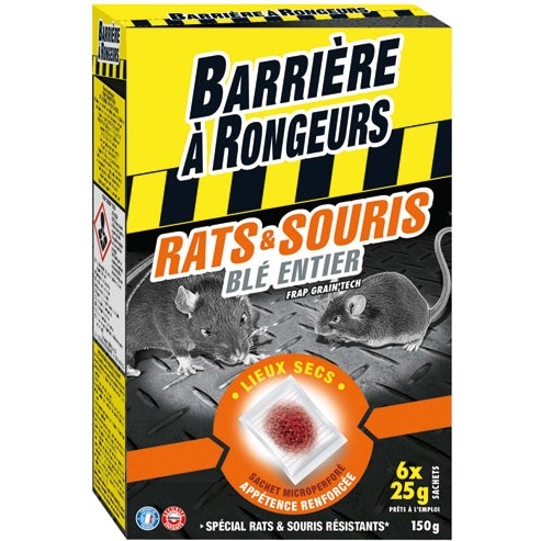 Appât céréales - rats et souris - blé entier - 150 g - 6 sachet de 25 g