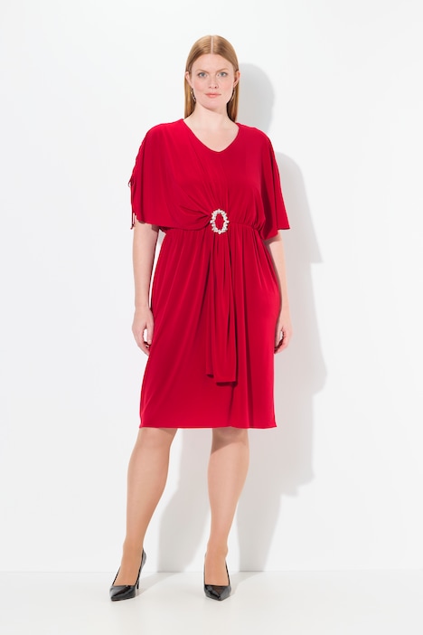 Midikleid, drapiert, Oversized, V-Ausschnitt, Halbarm