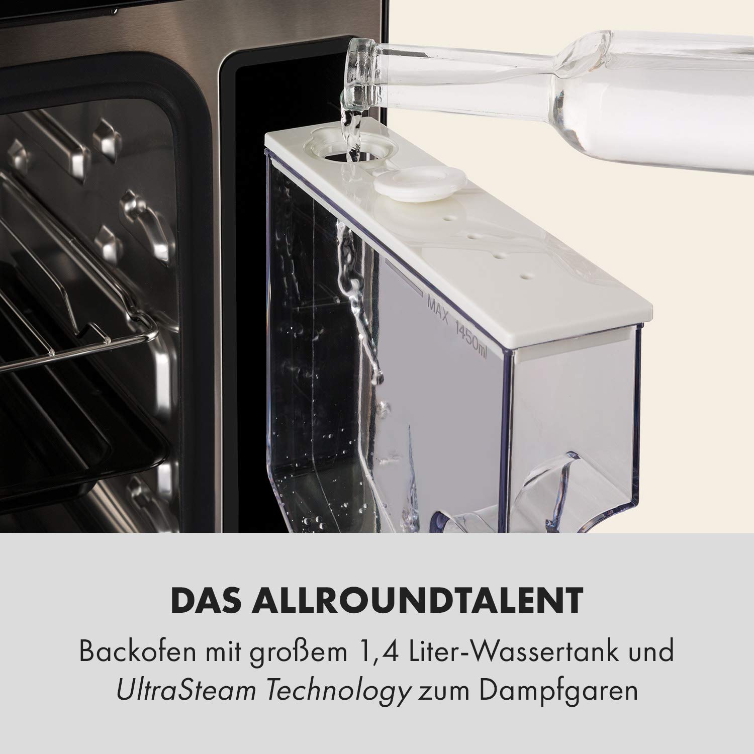 Klarstein MasterFresh Dampfbackofen - Stand-Dampfgarer, 24 Liter, 230 °C, 1,4 Liter Wassertank, Dampfgaren: 1100W, Backofen: 1900W, TouchControl, 12h-Timer, 9 Programme, freistehend, schwarz