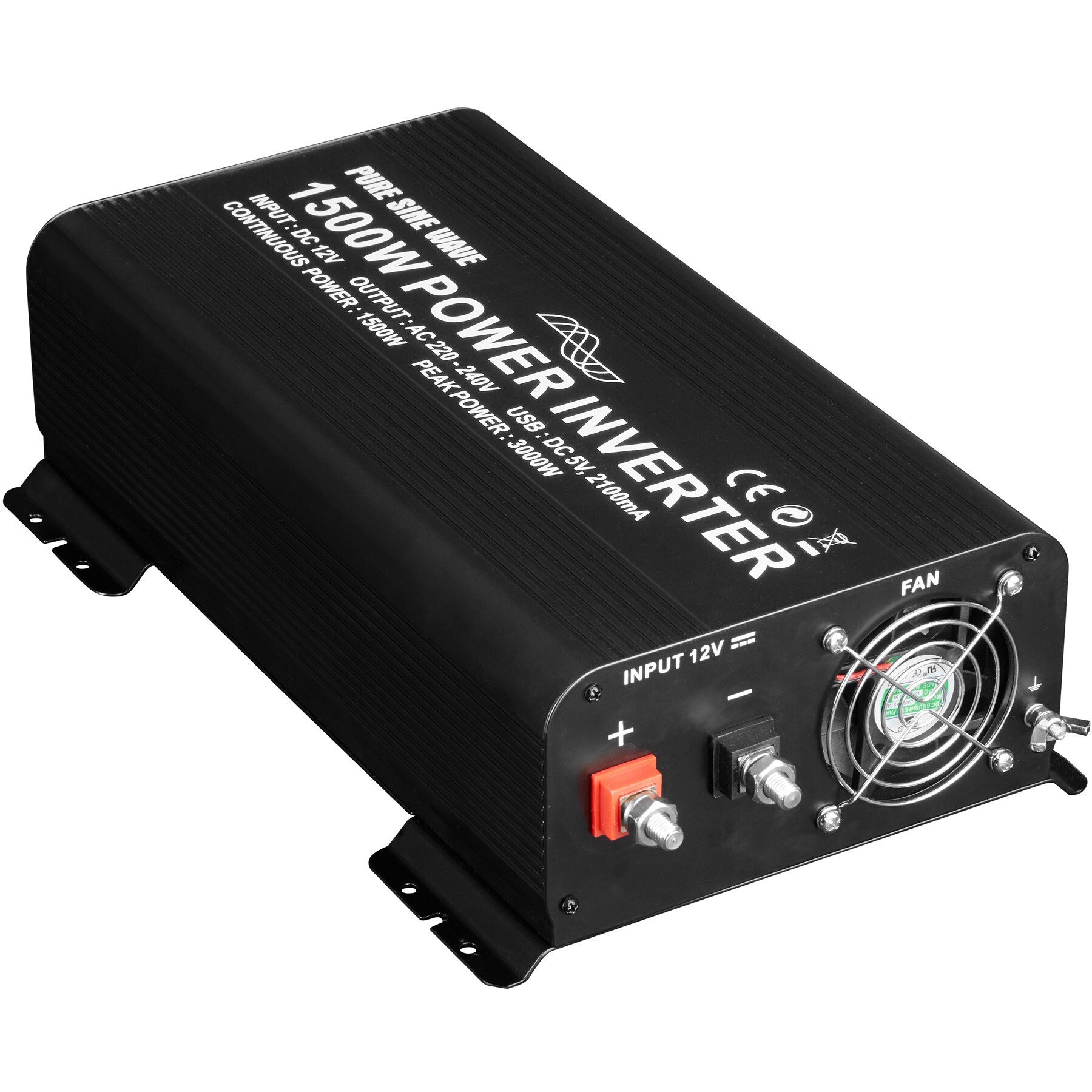 tectake® Wechselrichter, 12 - 230 V, 2 AC-Steckdosen, inklusive Zubehör