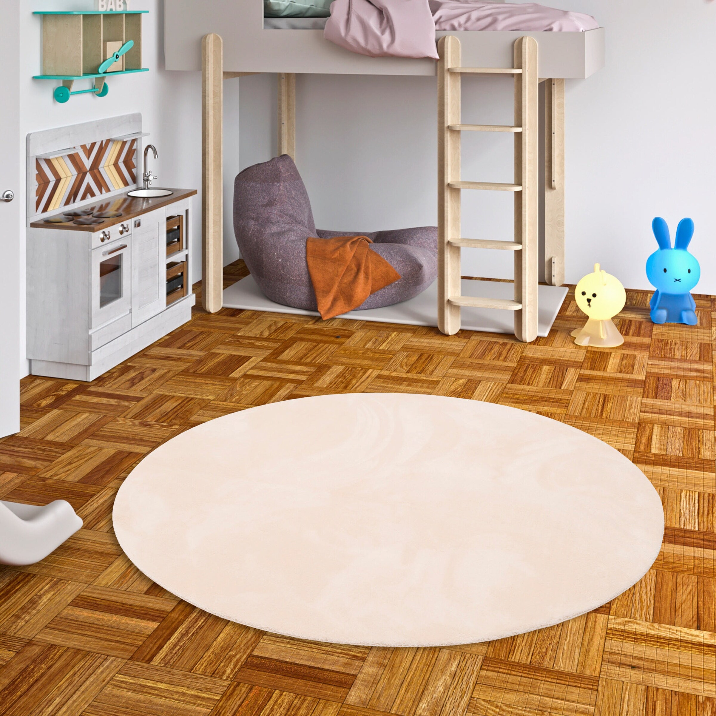 Pergamon Kinder Super Soft Fellteppich Pearl Kids Rund Beige