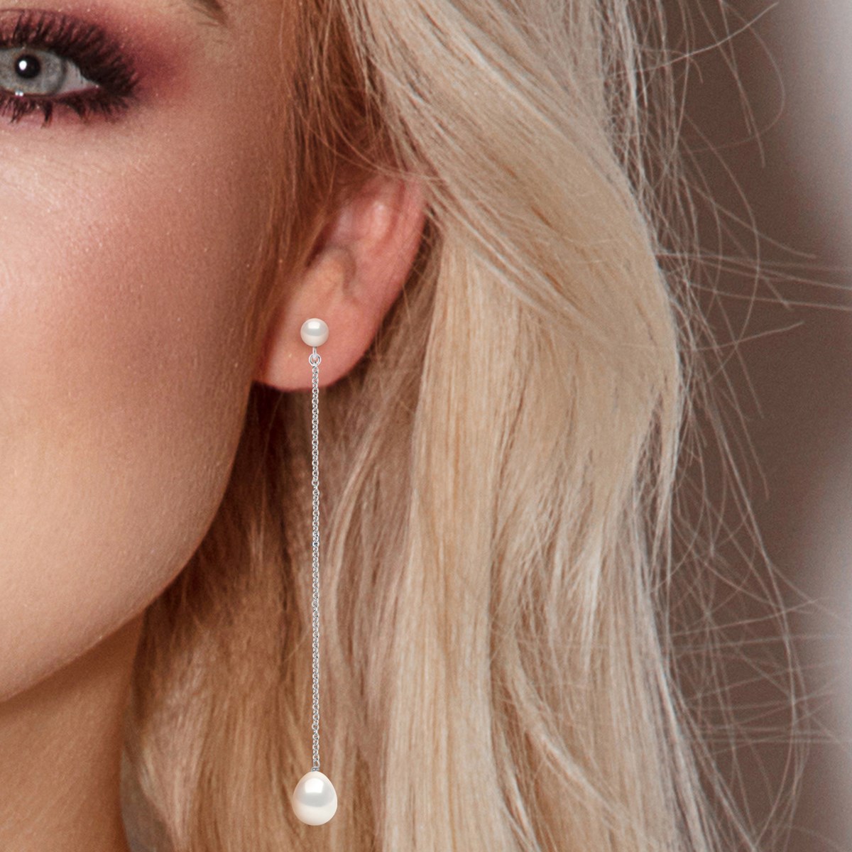 STELLA - Boucles d'Oreilles Perles d'Eau Douce 5-6 & 8-9 mm Blanches Or Blanc