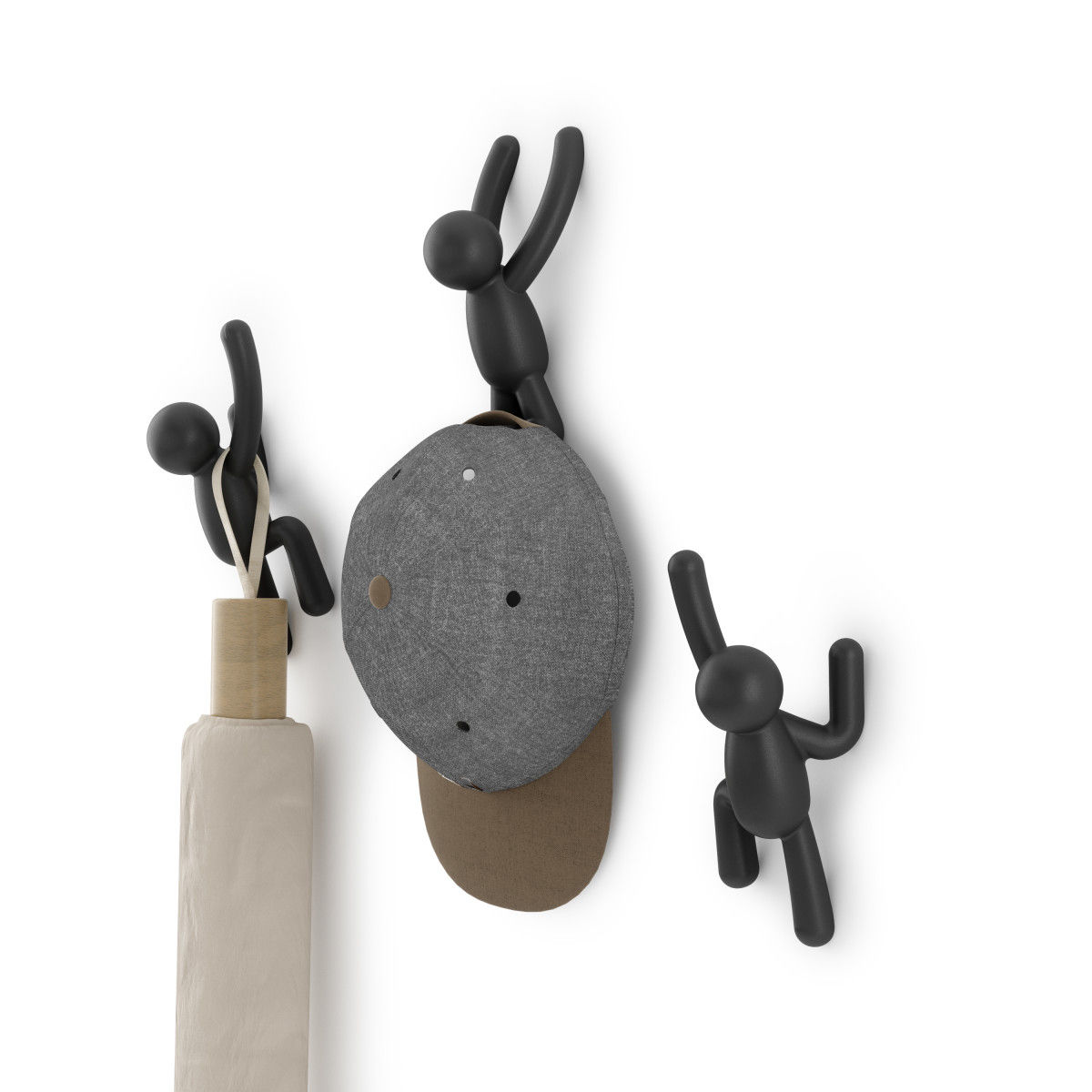 Ophanghaak Buddy zwart - set van 3