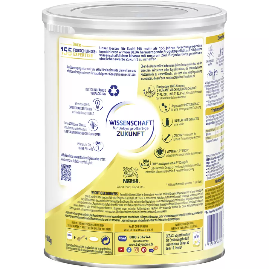 Nestlé BEBA 2 Folgemilch 800 g nach dem 6. Monat