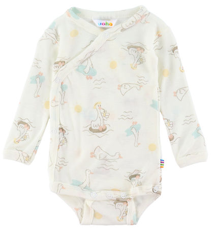 Joha Wickelbody L/æ - Wolle/Seide - Offwhite m. Print