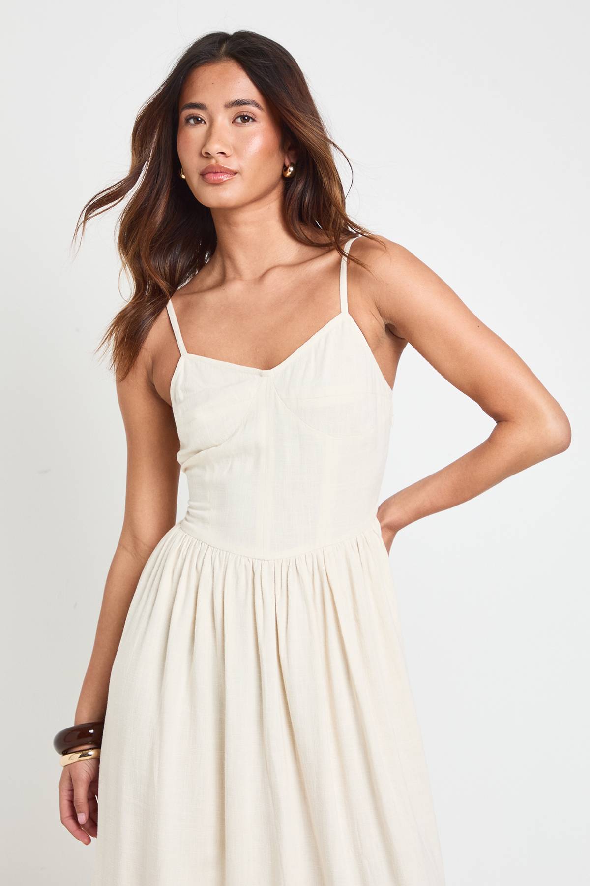 boohoo Robe Patineuse Midi En Lin Premium Avec Détail Corset