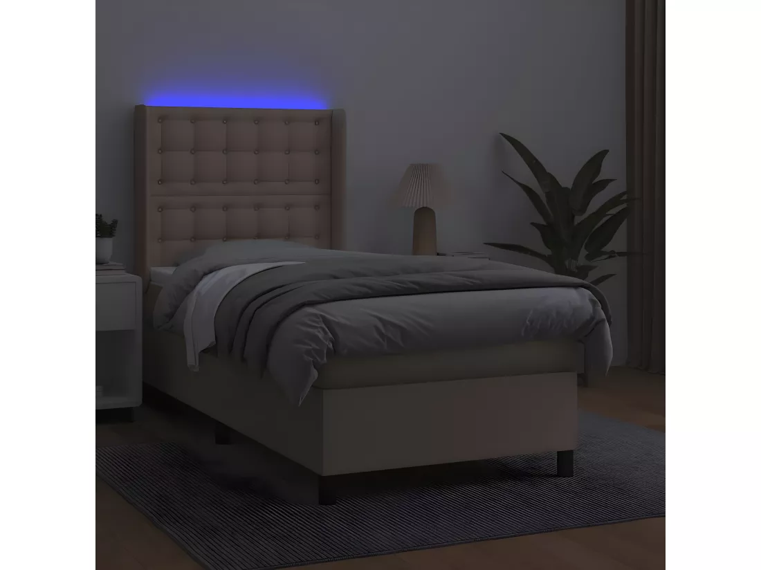 Sommier tapissier matelas LED Cappuccino 100x200 cm Similicuir