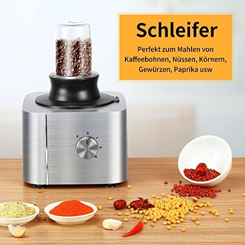 SNDOAS Robot Cuisine Multifonctions, 1100 W Robot Culinaire, Bol Mélangeur 3.2 L, Hachoir Multifonction, Mixeur 1.5 L, Moulin à café, Argent : Cuisine et Maison
