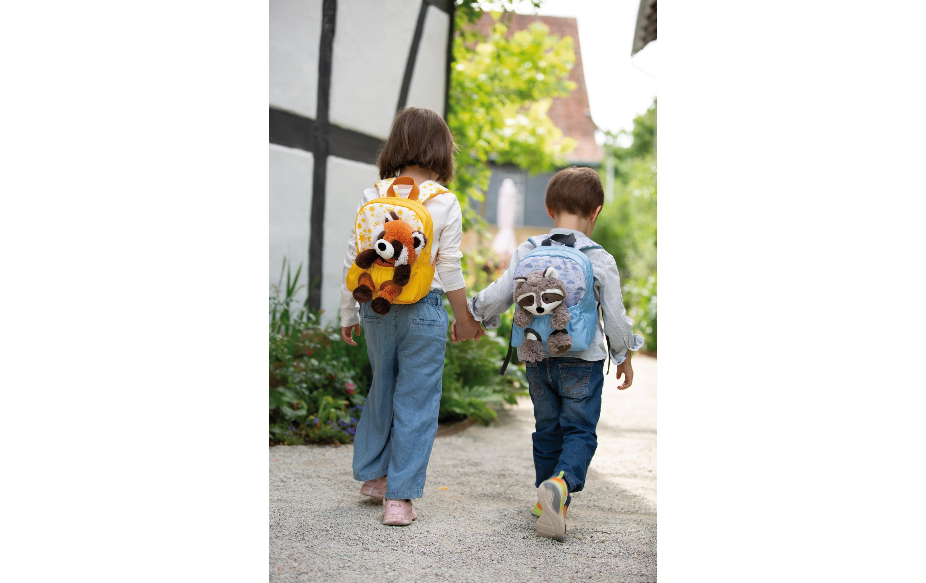 Rucksack hellblau mit WaschbärKindergartenrucksack mit flauschigem Plüsch