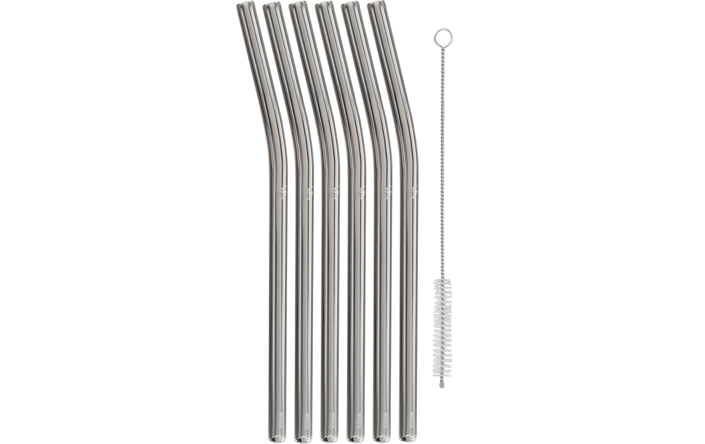 Strohhalm Baric 22 cm gebogen, 6 Stück, TransparentTrinkhalme aus Glas mit Reinigungsbürste