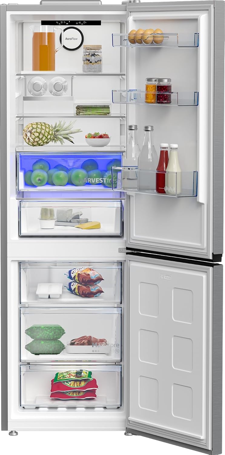 Beko B7RCNE367HXB freistehende Kühl/-Gefrierkombination, 316 l Nettovolumen, 210 l Kühlen, 106 l Gefrieren, NoFrost, AeroFlow, HarvestFresh, MultiZone, 3 Gefrierschubladen, Edelstahl-Look