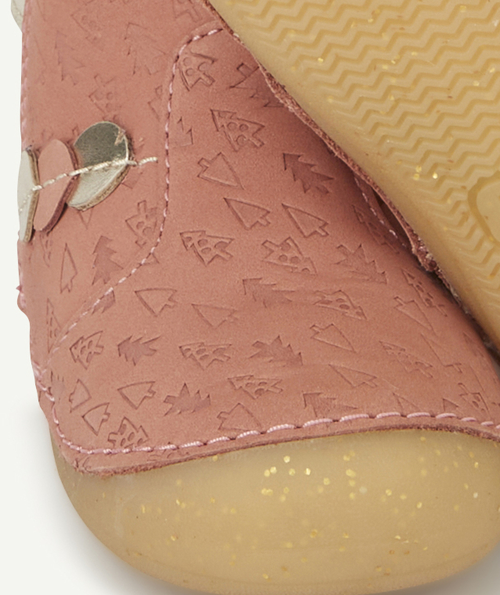 KICKERSBOTTINES BÉBÉ FILLE EN CUIR ROSE AVEC SAPINS ET SHERPA