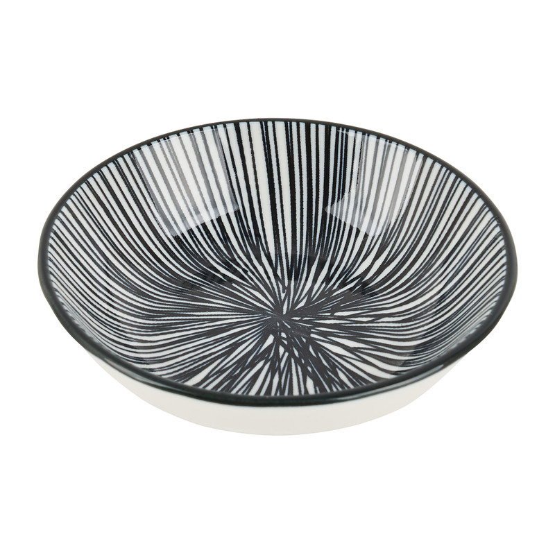 Tapas sausschaaltje Sevilla - zwarte lijnen - ø9x2.5 cm