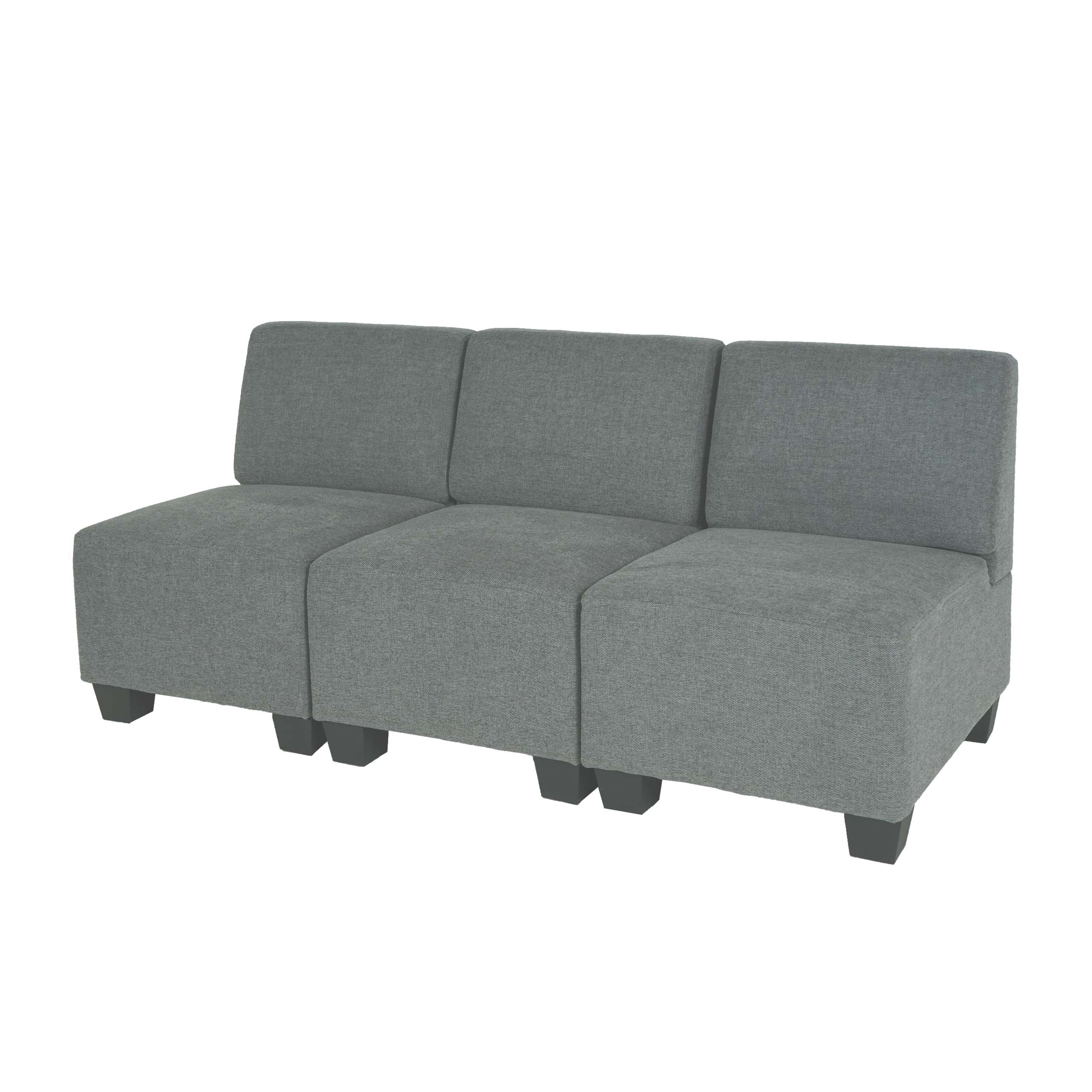 Modular 3-Sitzer Sofa Couch Moncalieri, Stoff/Textil ~ grau, ohne Armlehnen