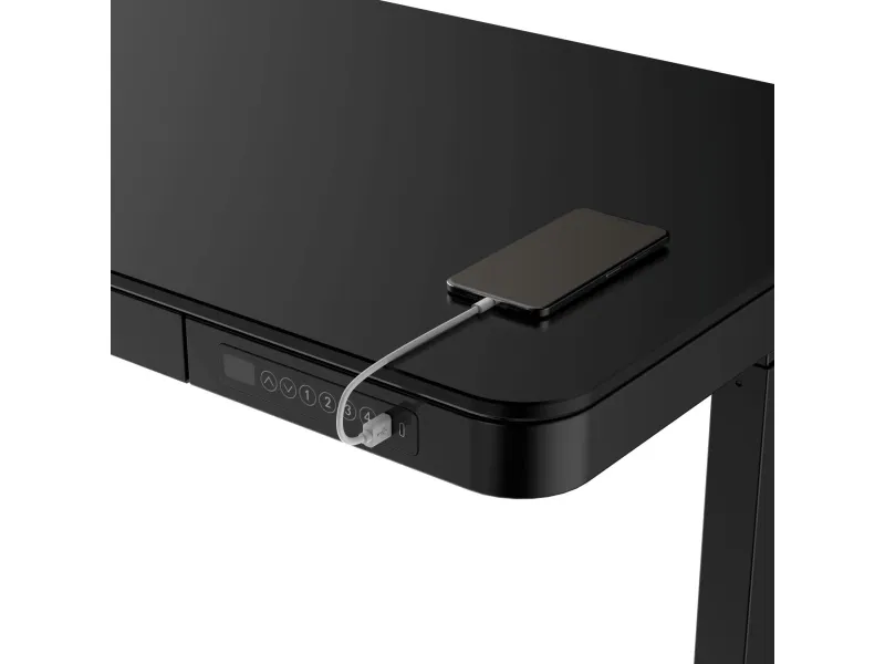 Activejet -skrivebord med elektrisk højdejustering 140x70 ET119W-C sort, Sort, 45 kg, 725 - 1225 mm, Træ, Rektangulær form, Stål