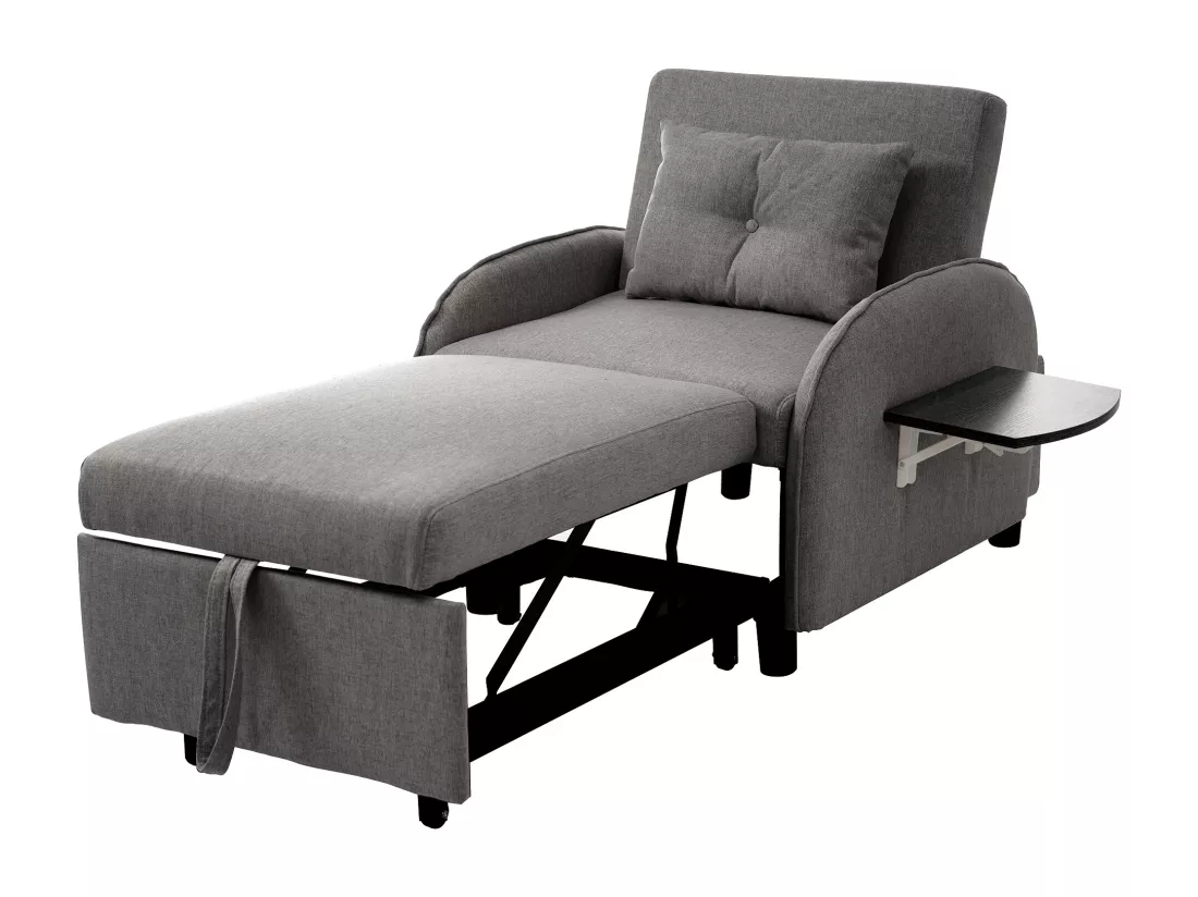 Fauteuil escamotable en lin - avec tables d'appoint pliantes - Gris