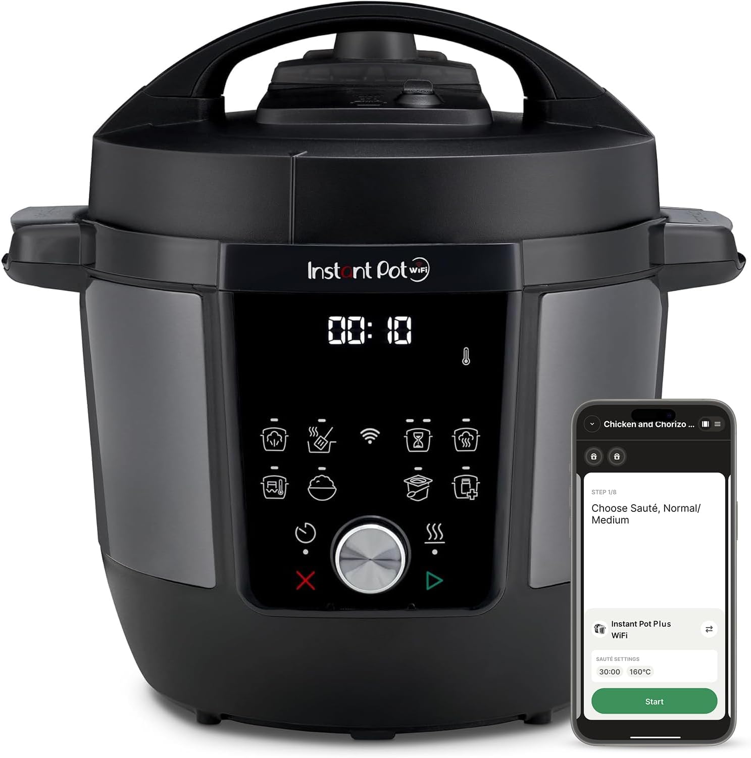 Instant Pot Plus 9-in-1-Multikocher 5,7 l – Gebürsteter Edelstahl, Schnellkochtopf, Schongarer, Reiskocher, Sauteuse, Joghurtbereiter, Speisenwärmer, Dampfgarer, Vakuumgarer, Sterilisator