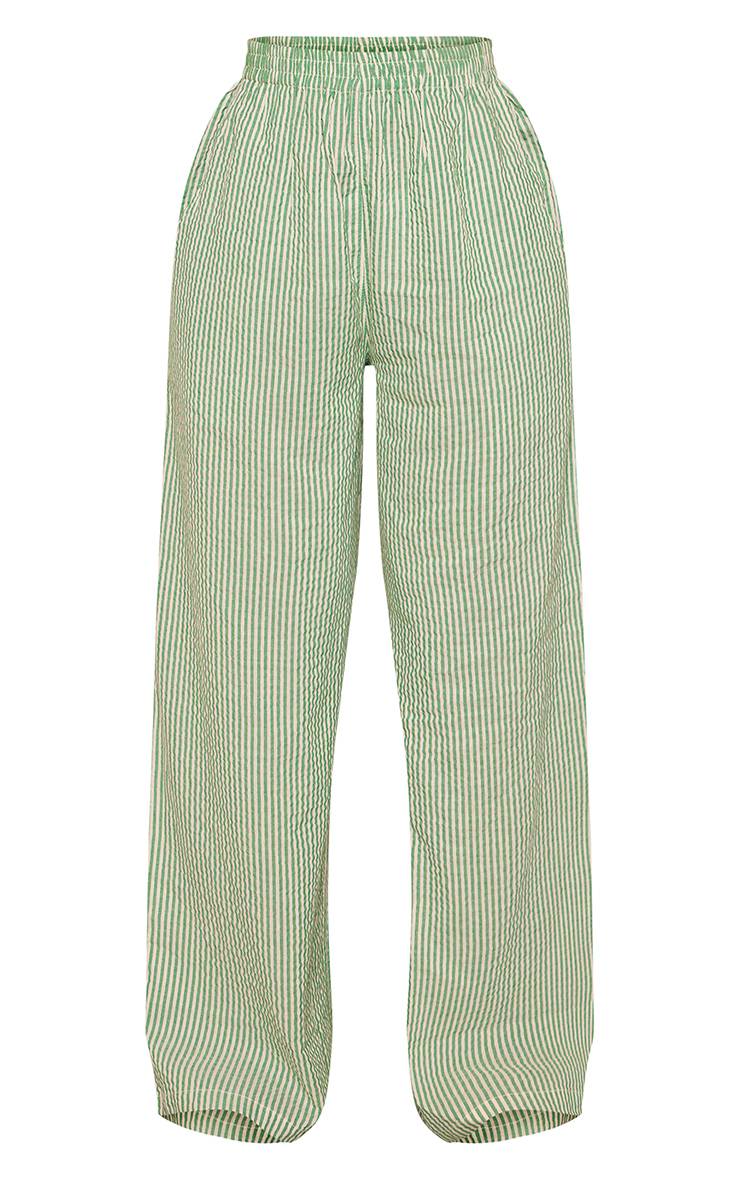 Vert Pantalon Petite À Rayures Aspect Lin Taille Élastiquée