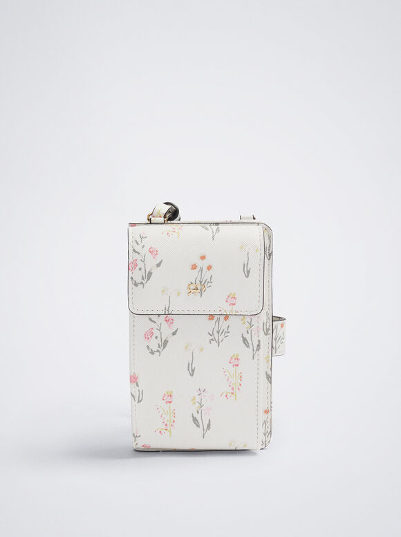 Bolsa para celular com estampa floral - Off-White