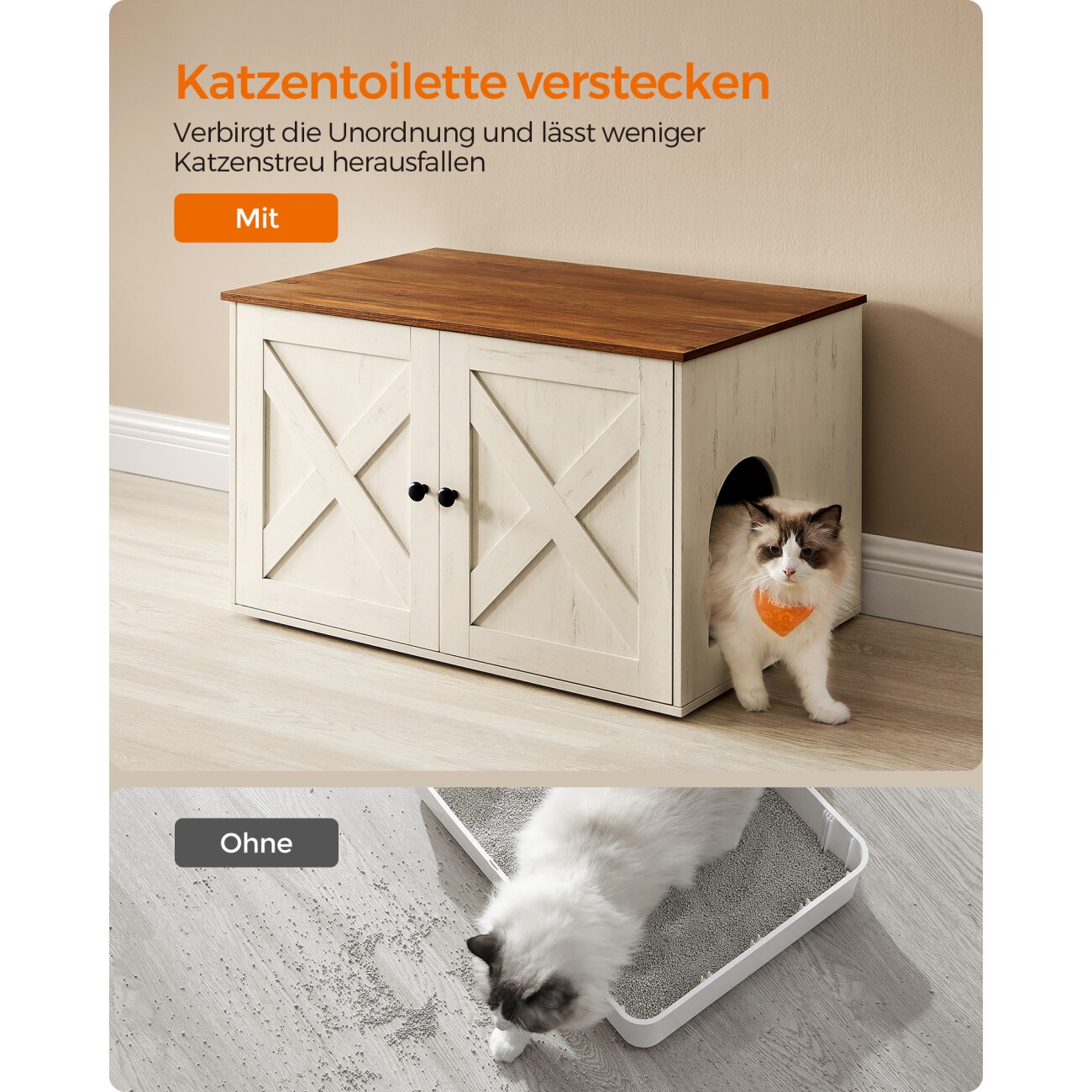 FEANDREA Katzenklo Schrank braun/ weiß