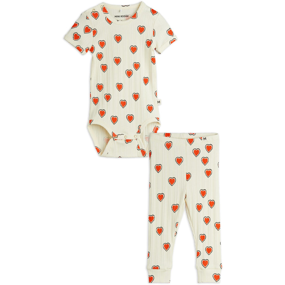 Køb Mini Rodini Offwhite Outlined Hearts AOP Baby Sæt