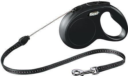 Flexi New Classic Koord - Hondenriem - Zwart - M - 5 m - Middelgrote Honden