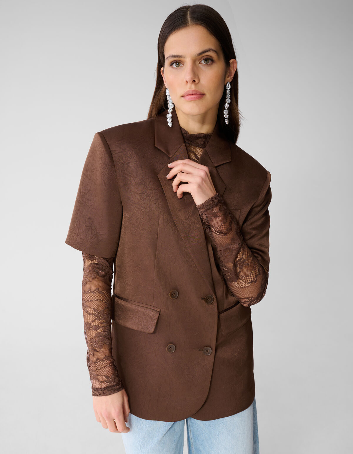 Short Sleeve Blazer Donkerbruin