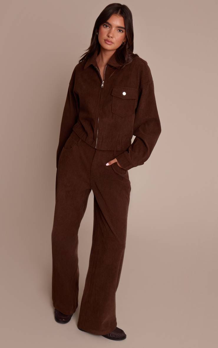 Marron Foncé Pantalon Droit En Velours Côtelé