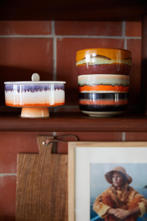 HKliving 70's Ceramic Bonbon voorraadpot op voet mauve