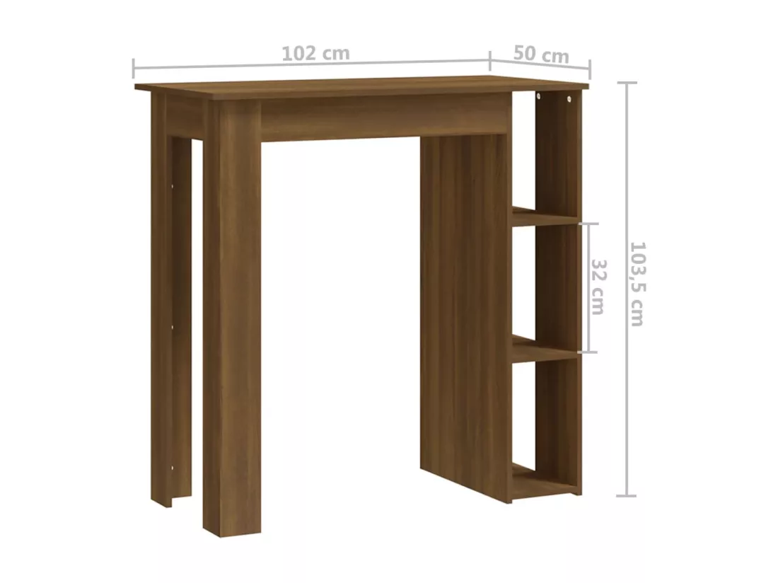 Table de bar avec étagère Chêne marron 102x50x103,5cm Aggloméré