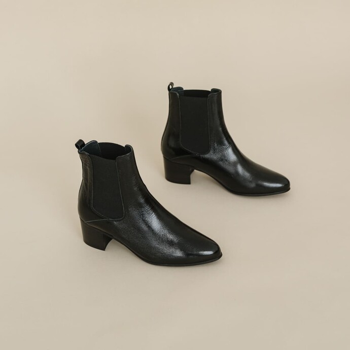 Bottines à talons  en cuir vieilli noir