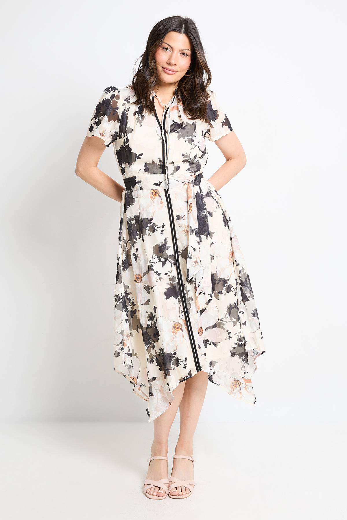 Wallis Robe Midi Florale Avec Col À Nouer